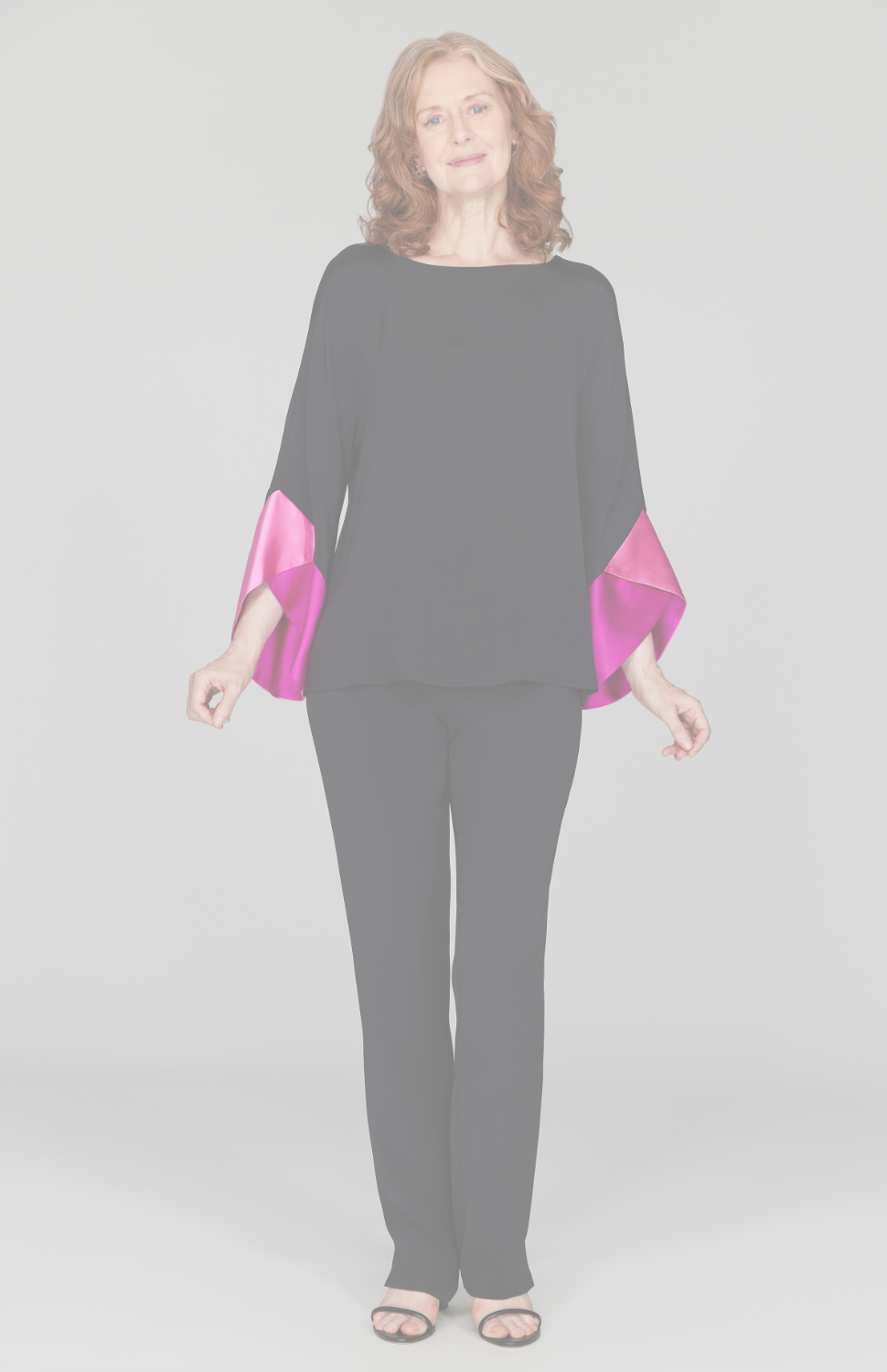 Silk Tunic w/Contrast Satin Color Block Sleeves