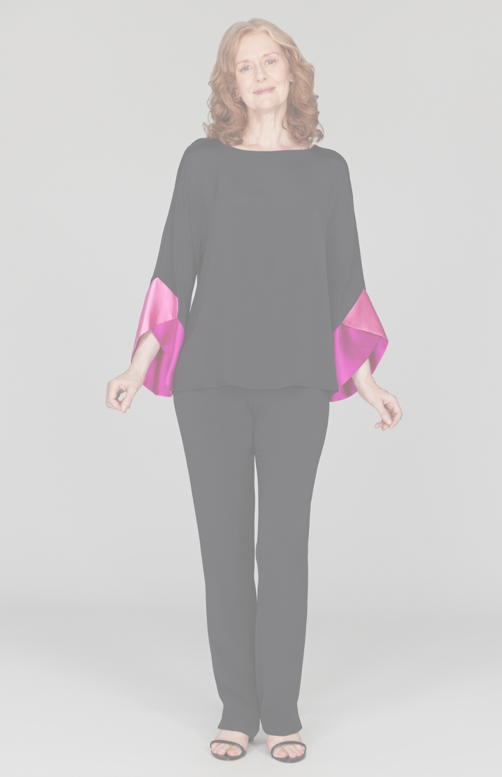 Silk Tunic w/Contrast Satin Color Block Sleeves