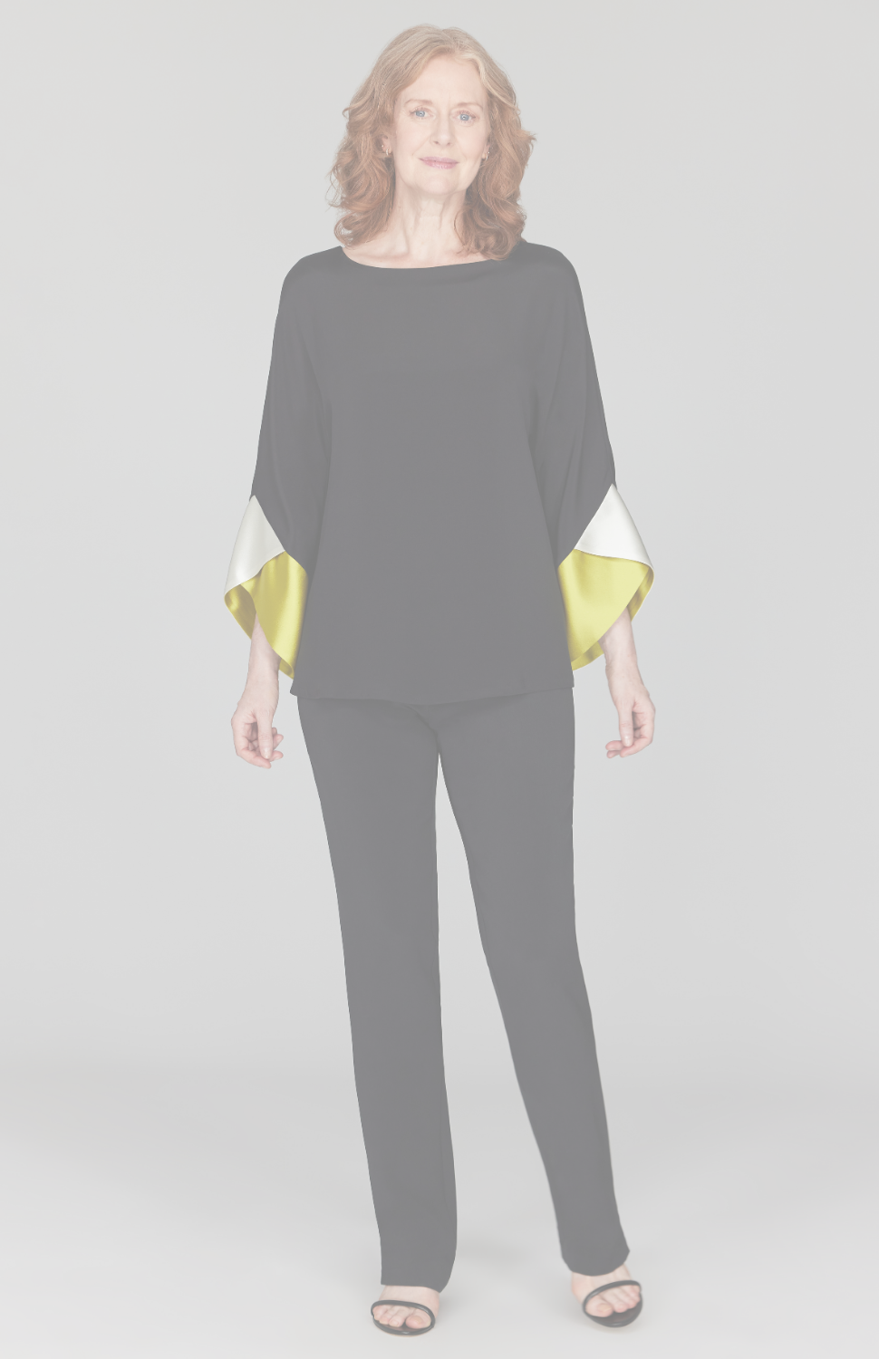 Silk Tunic w/Contrast Satin Color Block Sleeves