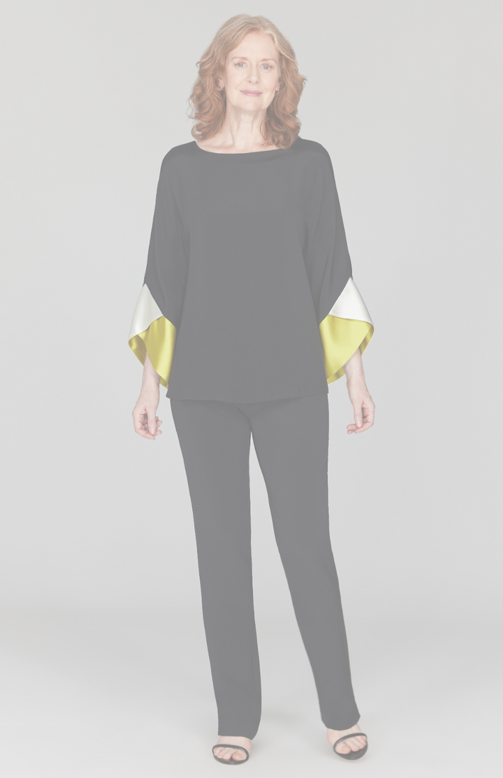 Silk Tunic w/Contrast Satin Color Block Sleeves