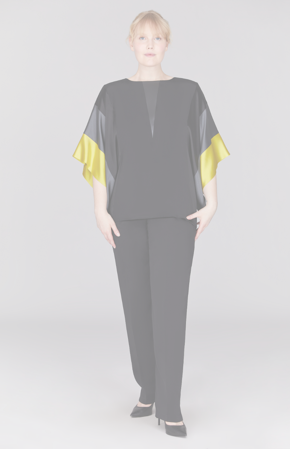 Silk Tunic w/Contrast Satin Bands & V Inset