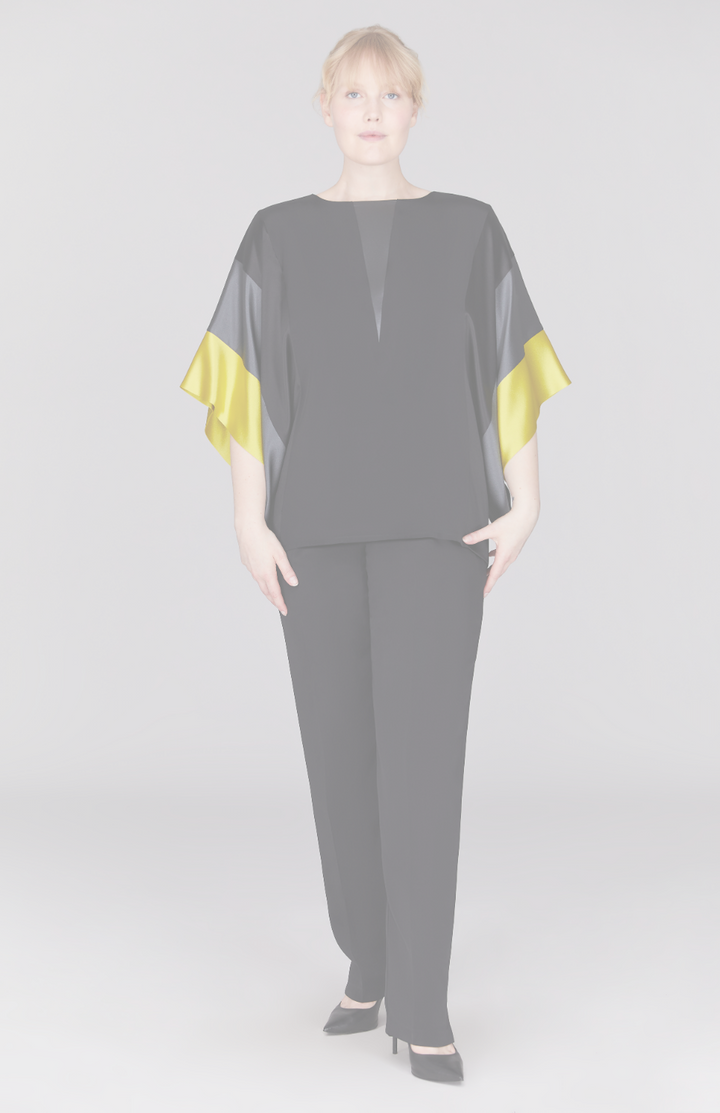 Silk Tunic w/Contrast Satin Bands & V Inset