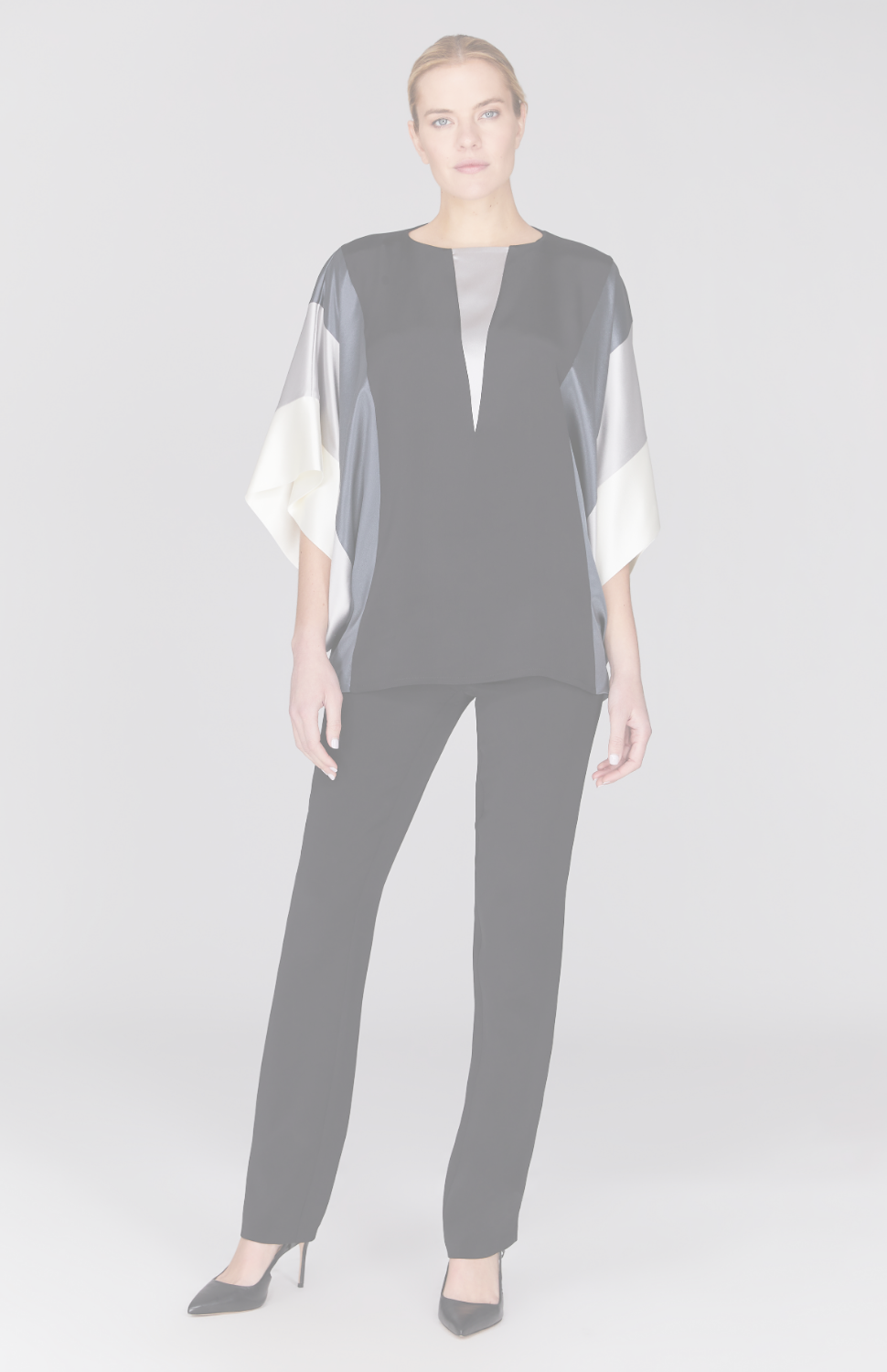 Silk Tunic w/Contrast Satin Bands & V Inset