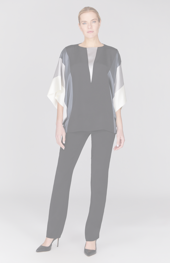 Silk Tunic w/Contrast Satin Bands & V Inset