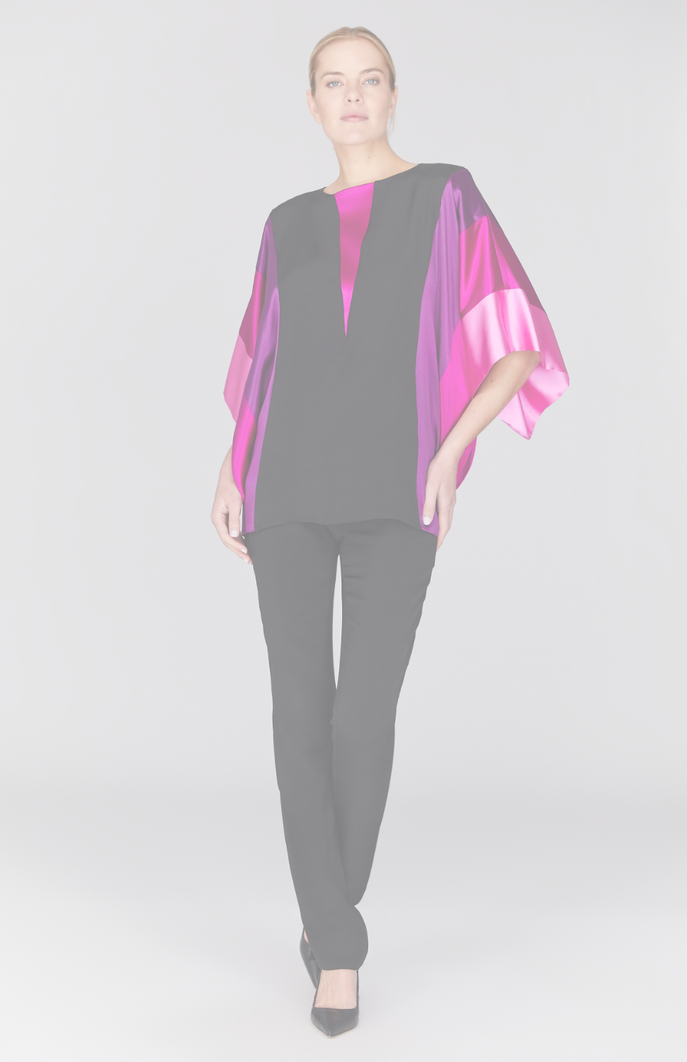 Silk Tunic w/Contrast Satin Bands & V Inset