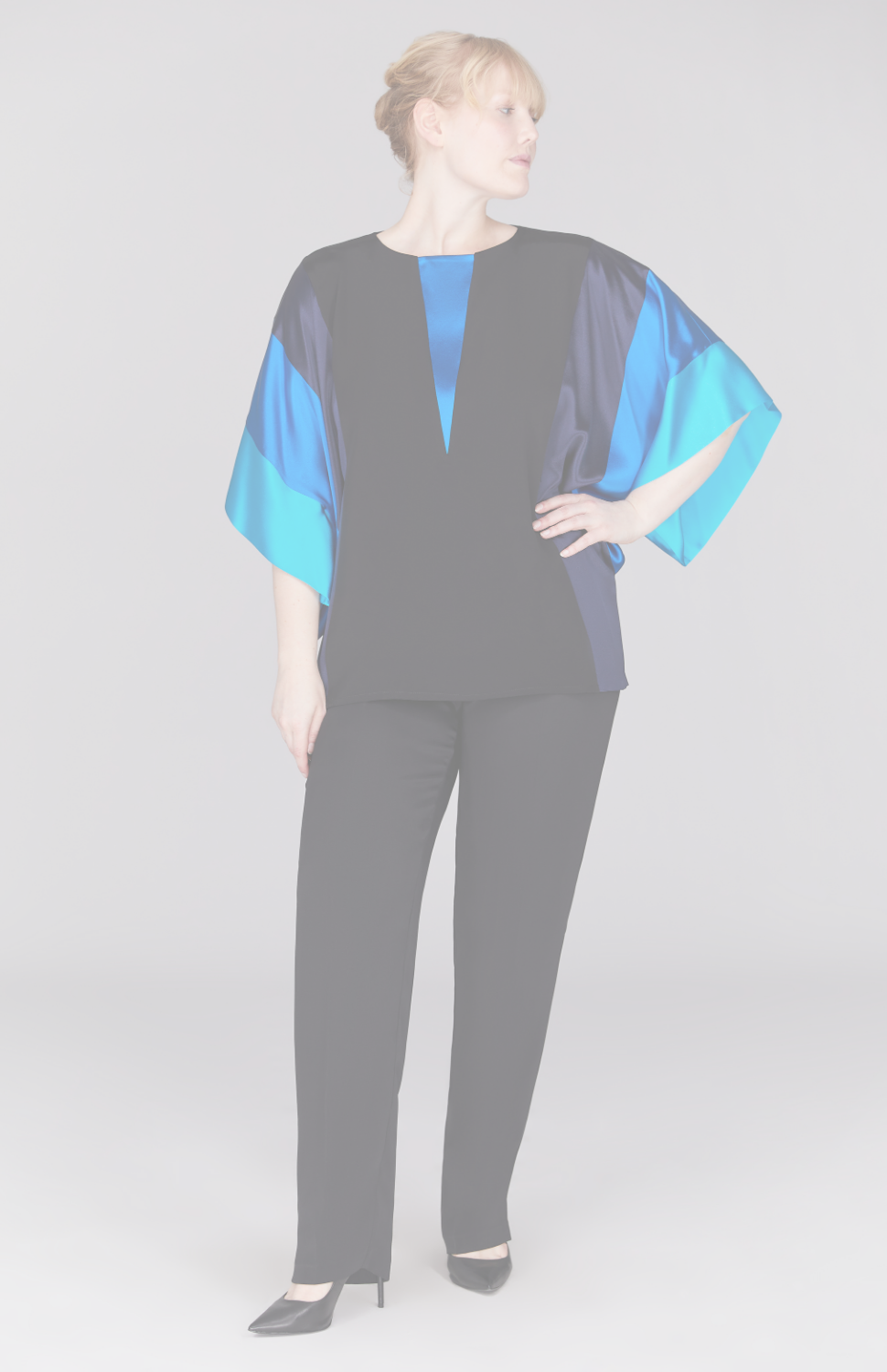 Silk Tunic w/Contrast Satin Bands & V Inset