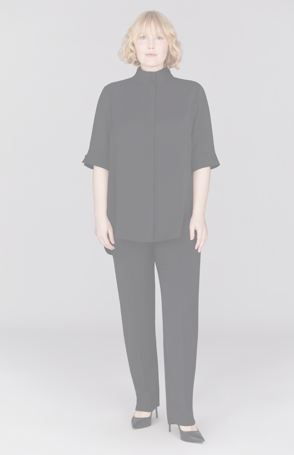 Lustrous Crepe Mandarin Collar Button Down Tunic