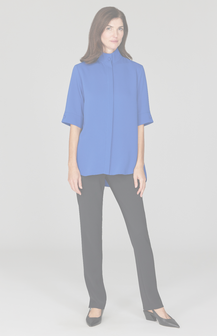 Lustrous Crepe Mandarin Collar Button Down Tunic