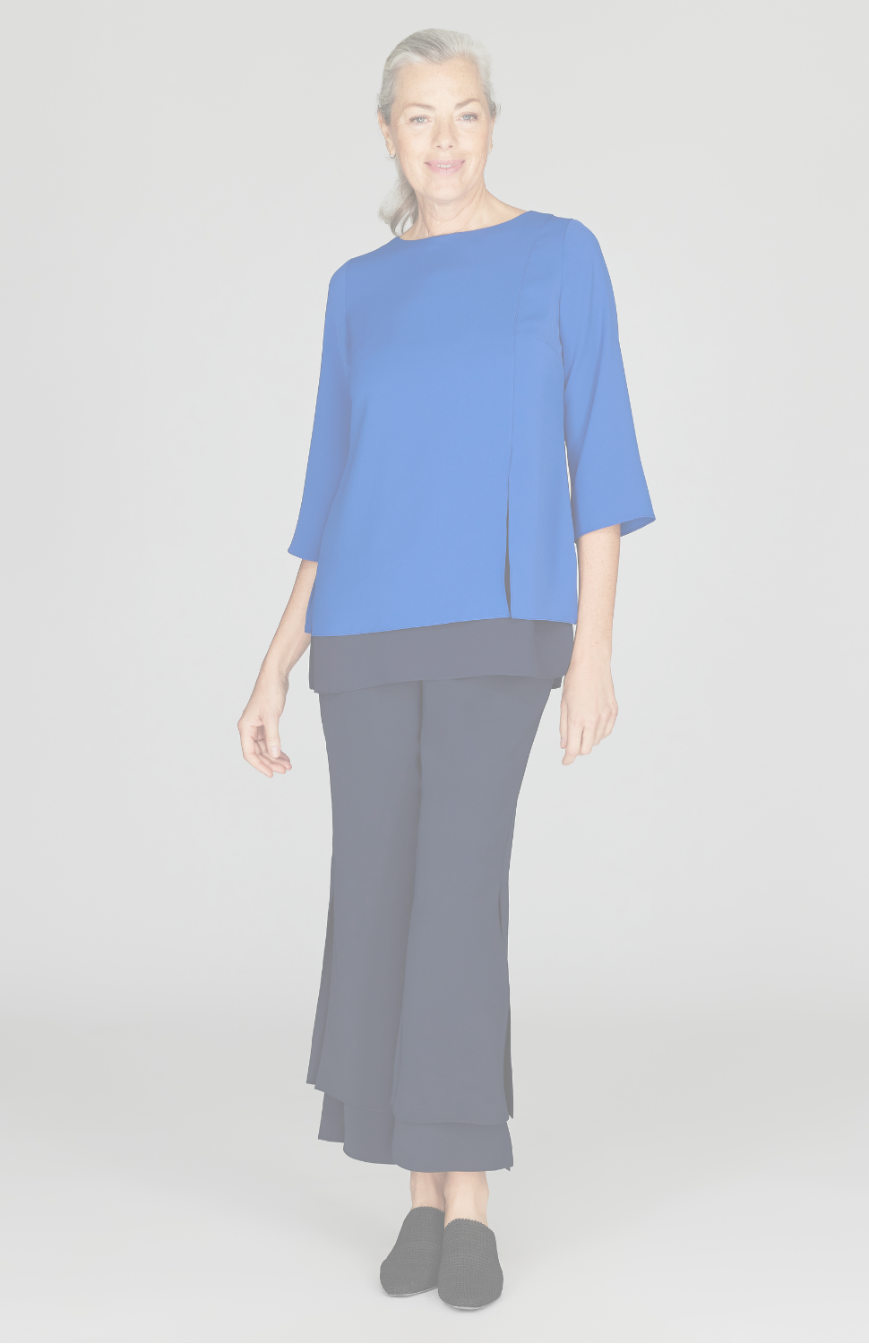 Lustrous Crepe Double Layer Tunic w/ Front Slit