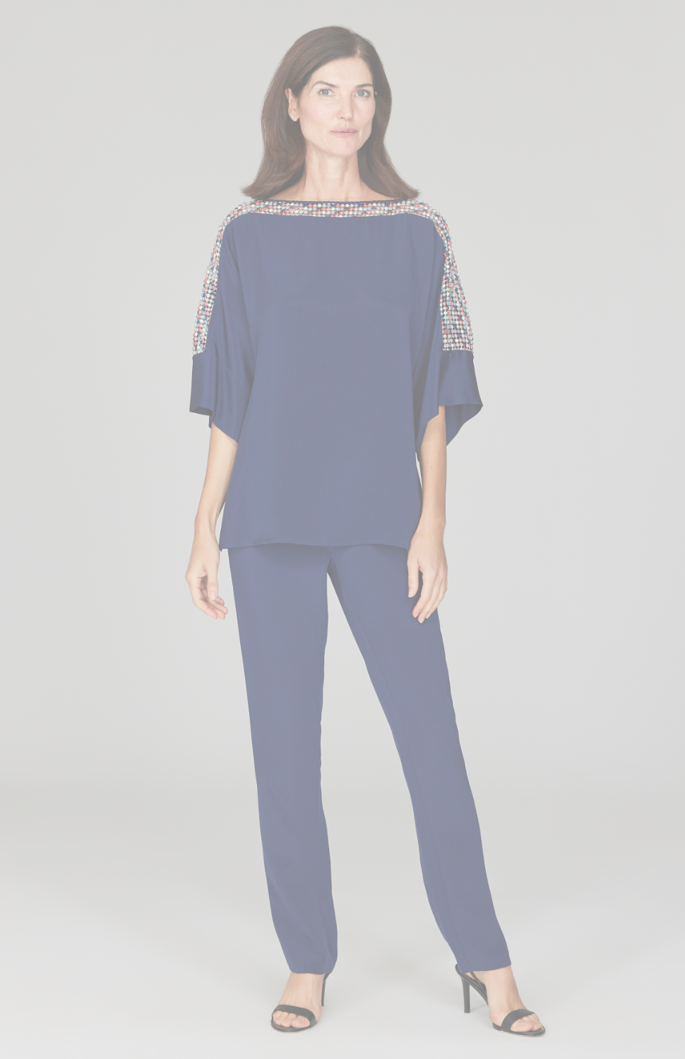 Metallic Pom Pom Silk Tunic w/ Illusion Trim