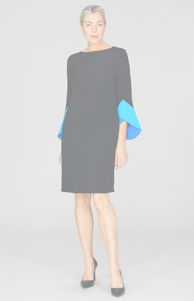 Silk Dress w/Contrast Satin Color Block Sleeves