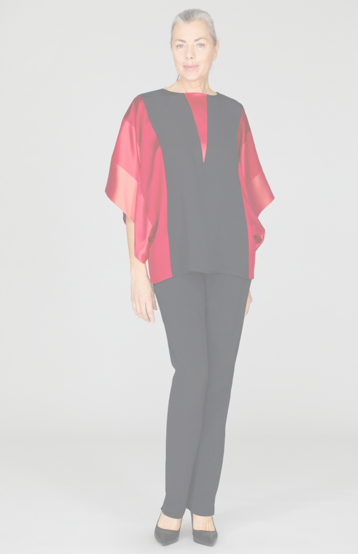 Silk Tunic w/Contrast Satin Bands & V Inset
