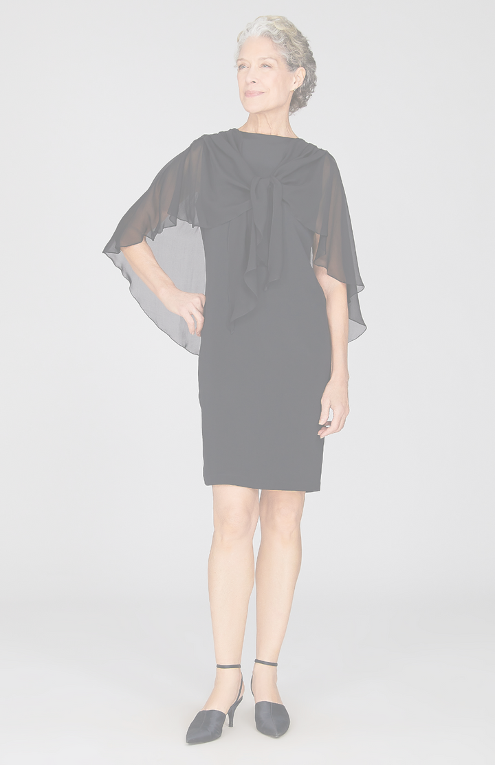 Silk Dress w/Attached Chiffon Capelet