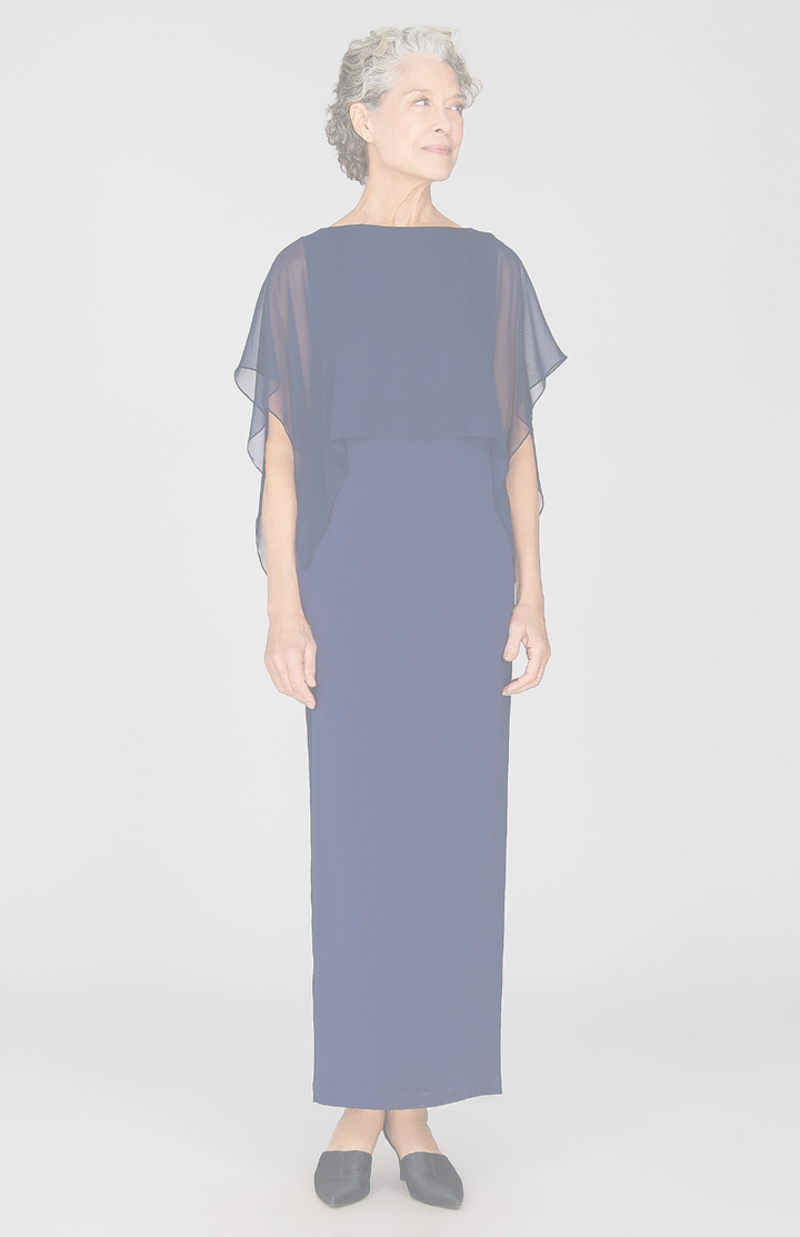 Silk Gown w/Attached Chiffon Overlay