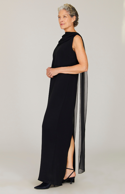 Silk Gown w/Draped Chiffon Scarf