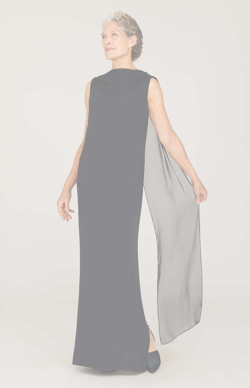 Silk Gown w/ Draped Chiffon Scarf