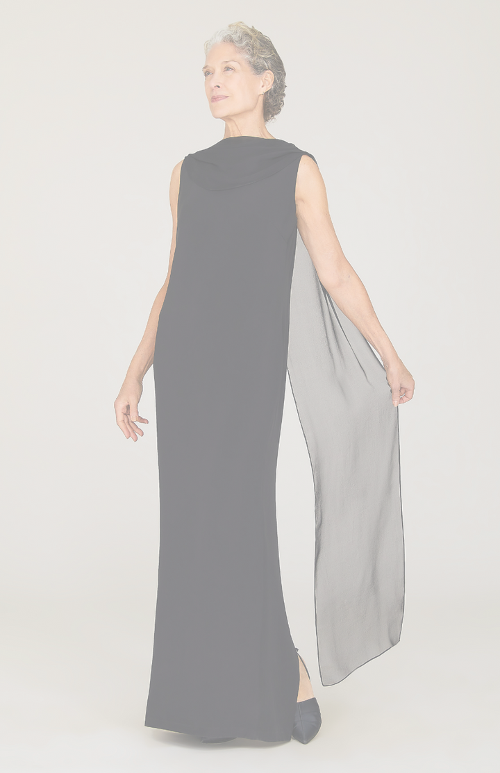 Silk Gown w/ Draped Chiffon Scarf