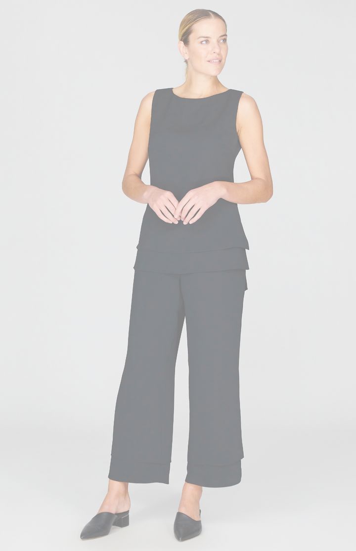 Lustrous Crepe Double Layer Crew Neck Tank