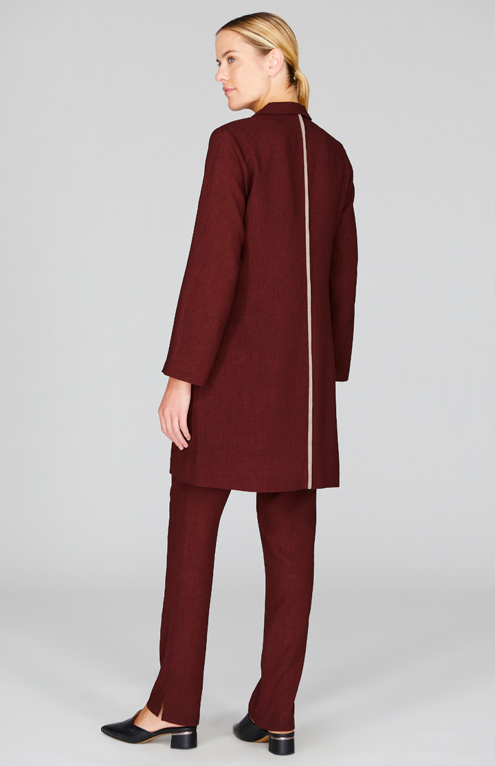 Microlinen Long Open Duster with Contrast Bias Trim