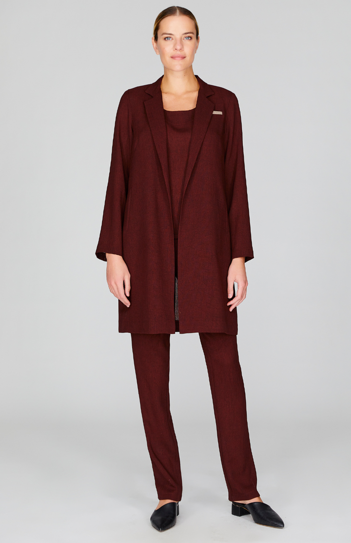 Microlinen Long Open Duster with Contrast Bias Trim