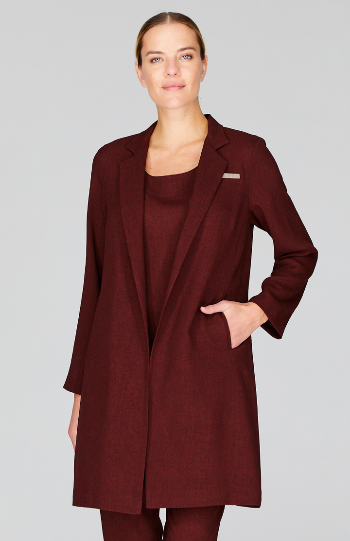 Microlinen Long Open Duster with Contrast Bias Trim
