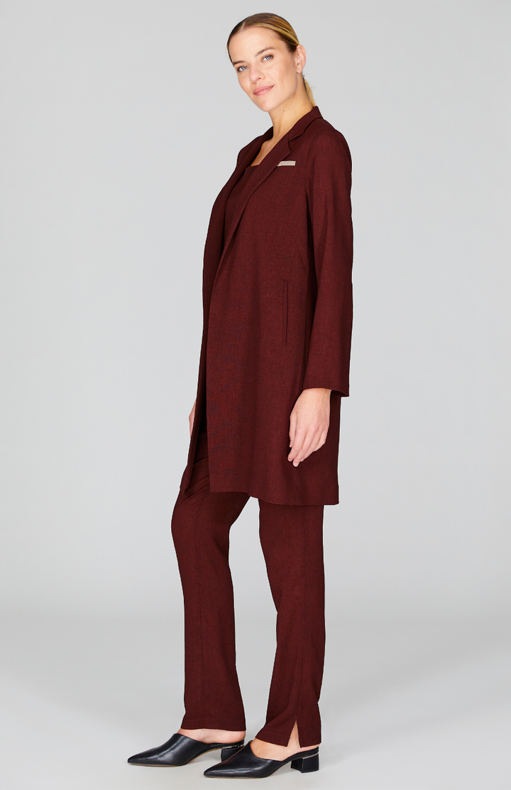 Microlinen Long Open Duster with Contrast Bias Trim