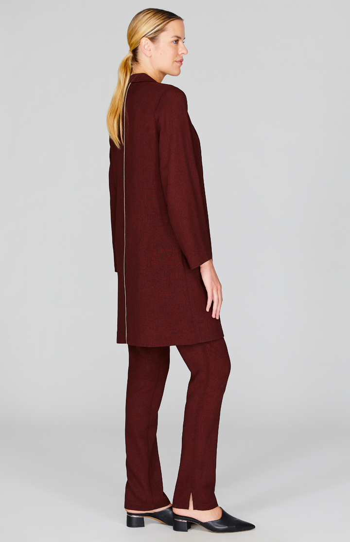 Microlinen Long Open Duster with Contrast Bias Trim