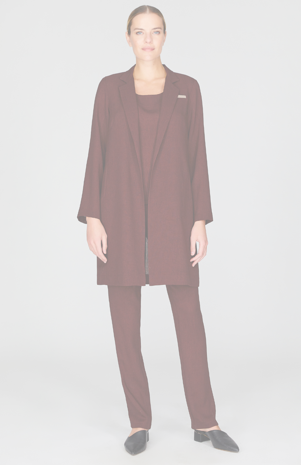 Microlinen Long Open Duster with Contrast Bias Trim