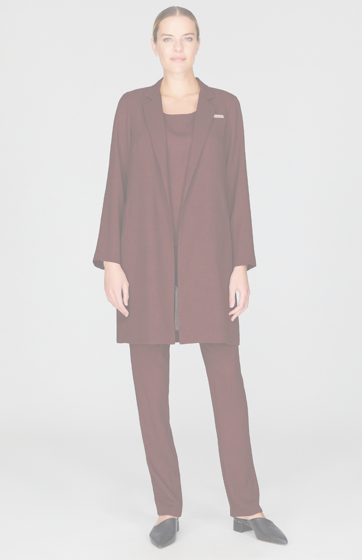 Microlinen Long Open Duster with Contrast Bias Trim