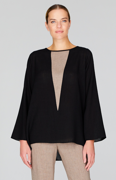 Microlinen Tunic with Contrast V Inset