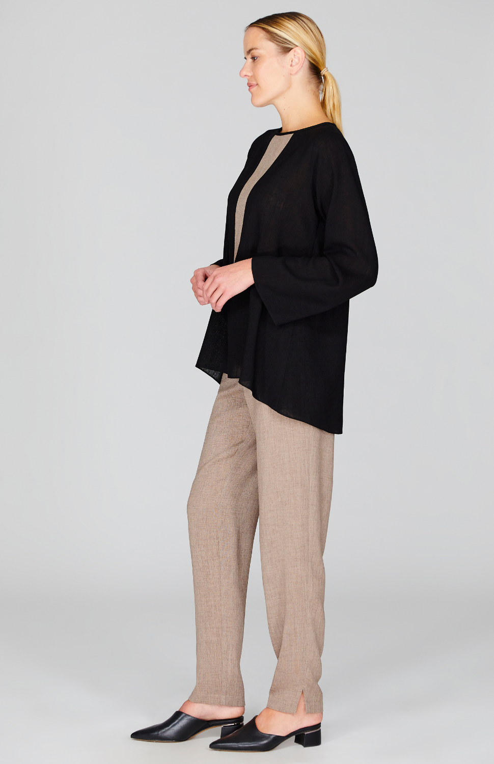 Microlinen Tunic with Contrast V Inset