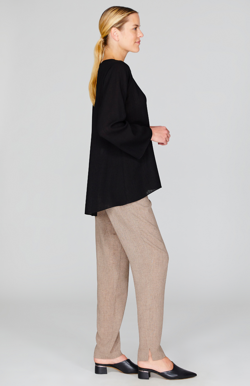 Microlinen Tunic with Contrast V Inset