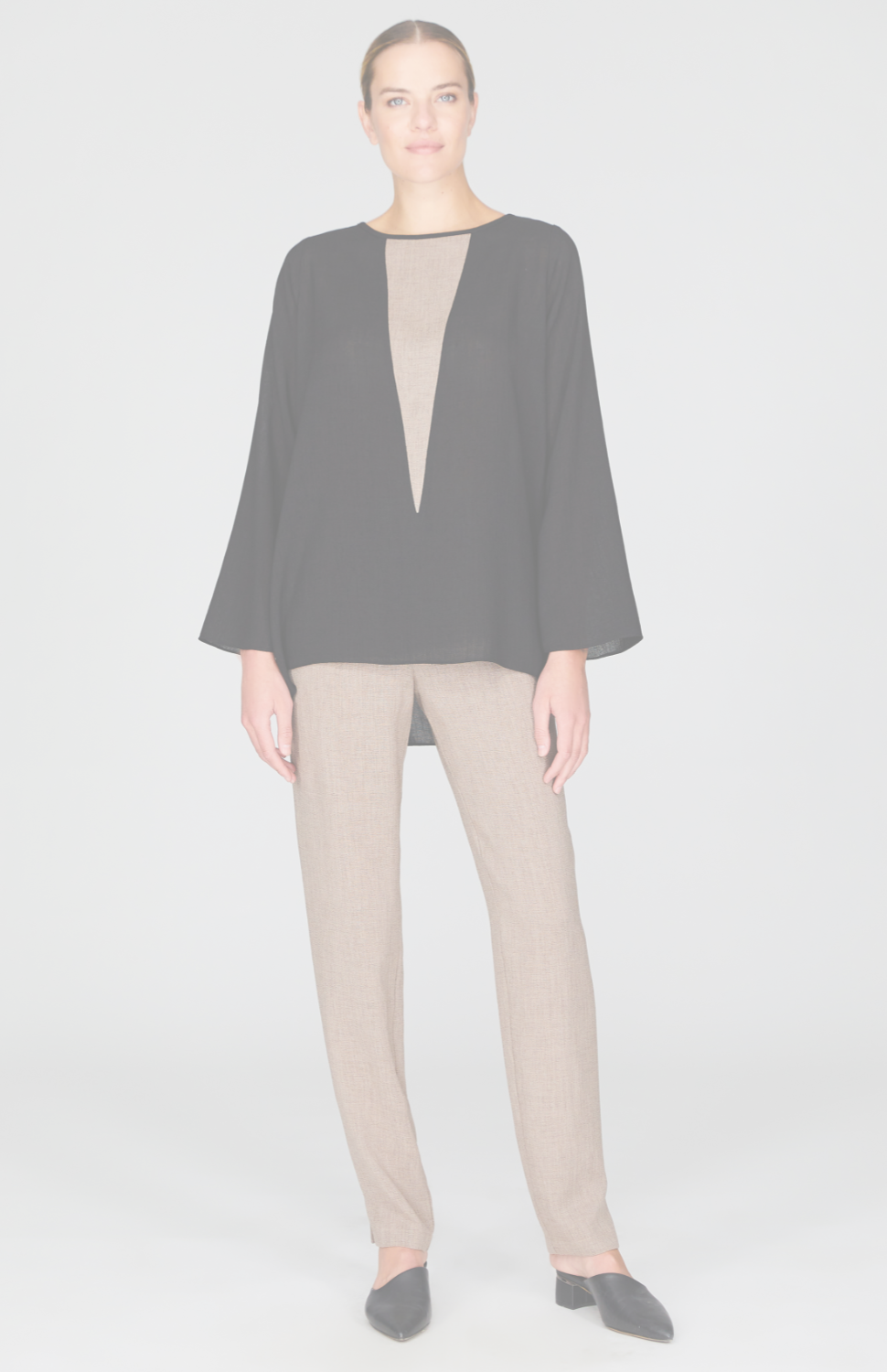 Microlinen Tunic with Contrast V Inset