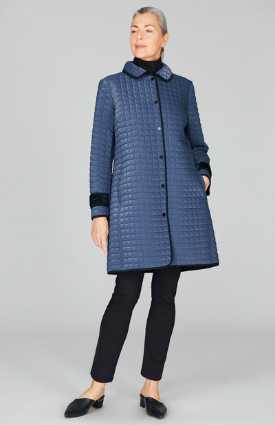Quilted Coating Long Snap Front Coat