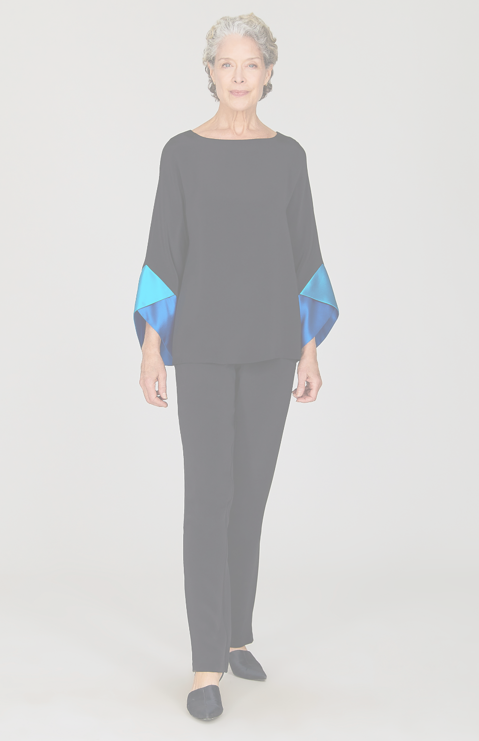 Silk Tunic w/Contrast Satin Color Block Sleeves