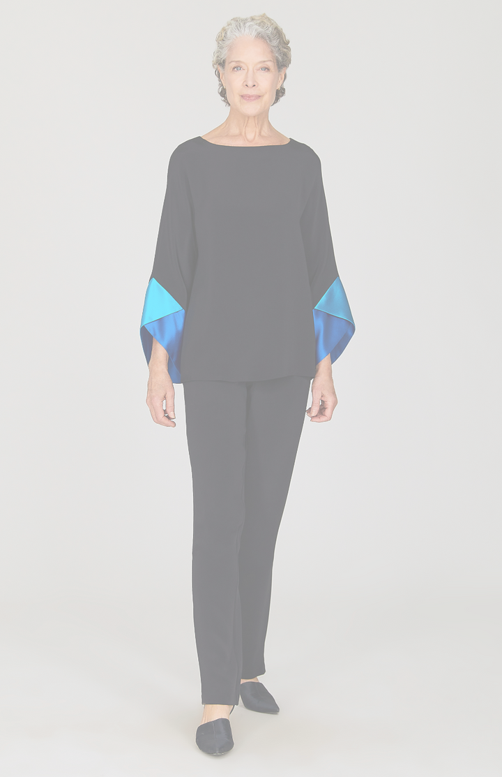 Silk Tunic w/Contrast Satin Color Block Sleeves