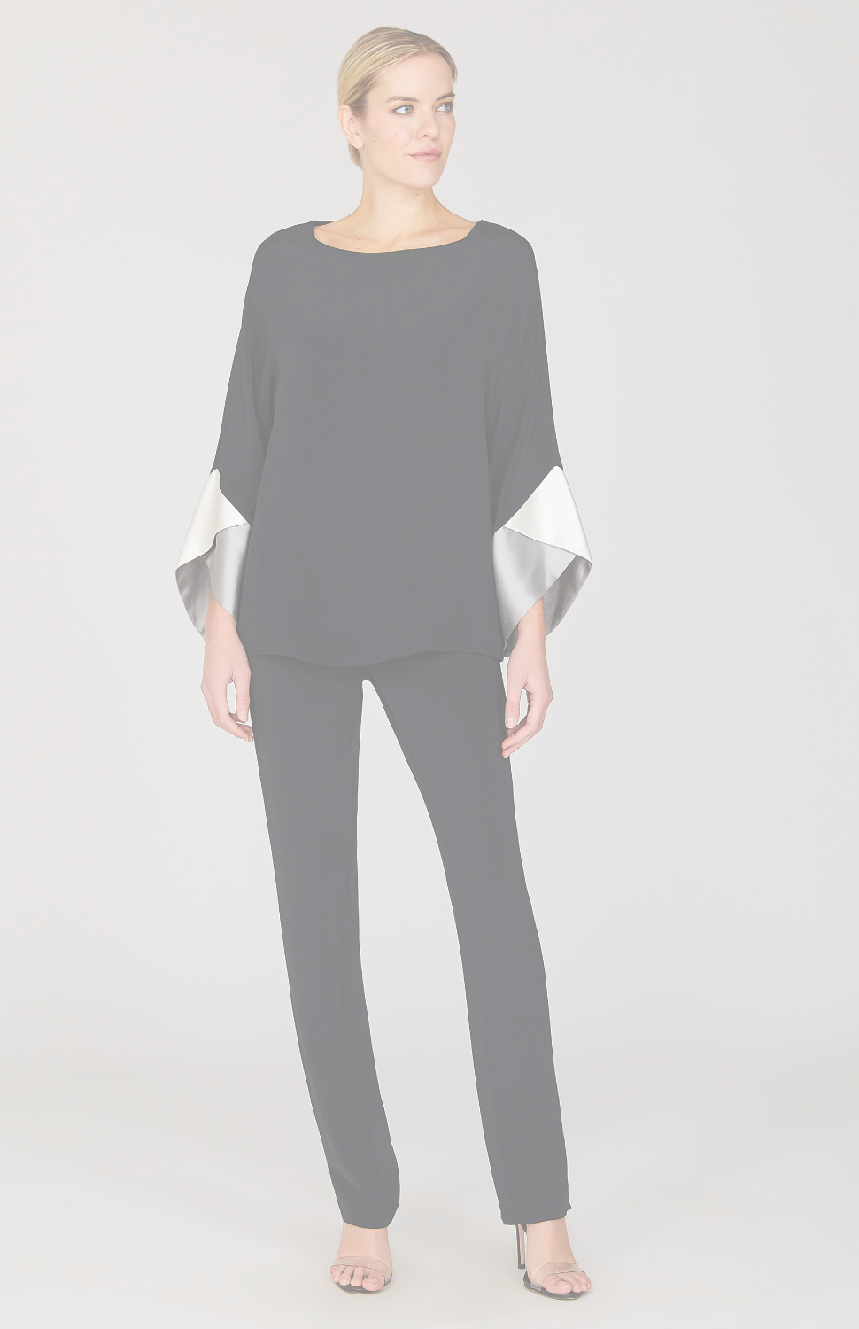 Silk Tunic w/Contrast Satin Color Block Sleeves