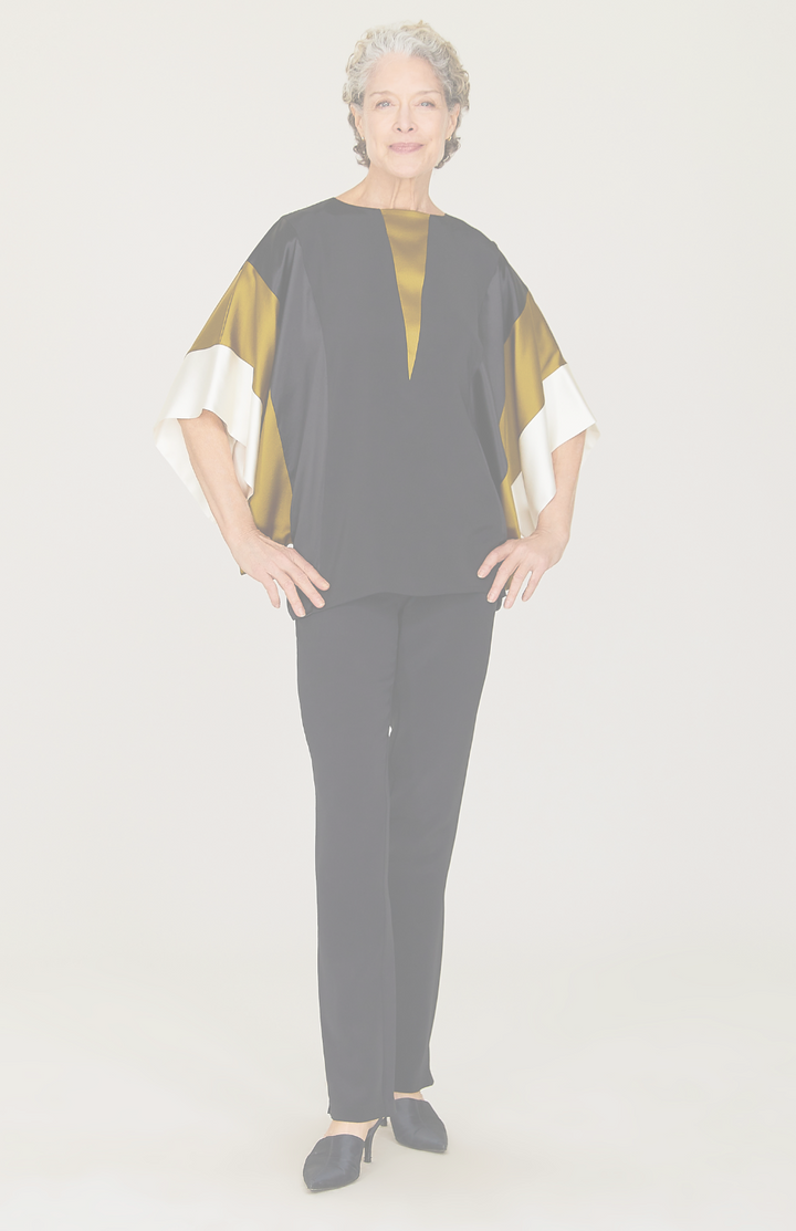 Silk Tunic w/Contrast Satin Bands & V Inset