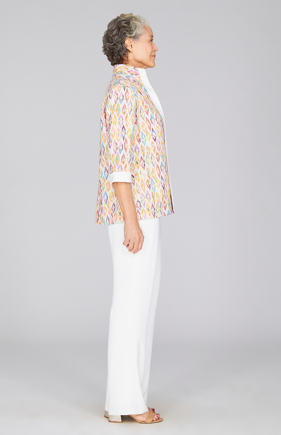 Abstract Feather Open Front High Neck Shirt
