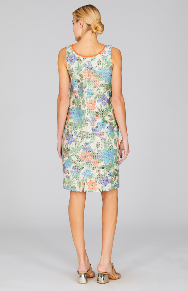 Illustrated Floral Sheath Dress w/ Bias