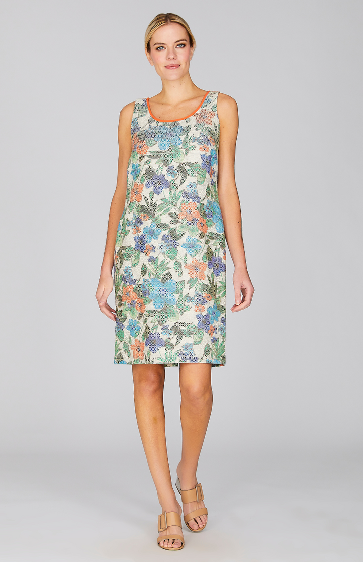 Illustrated Floral Sheath Dress w/ Bias