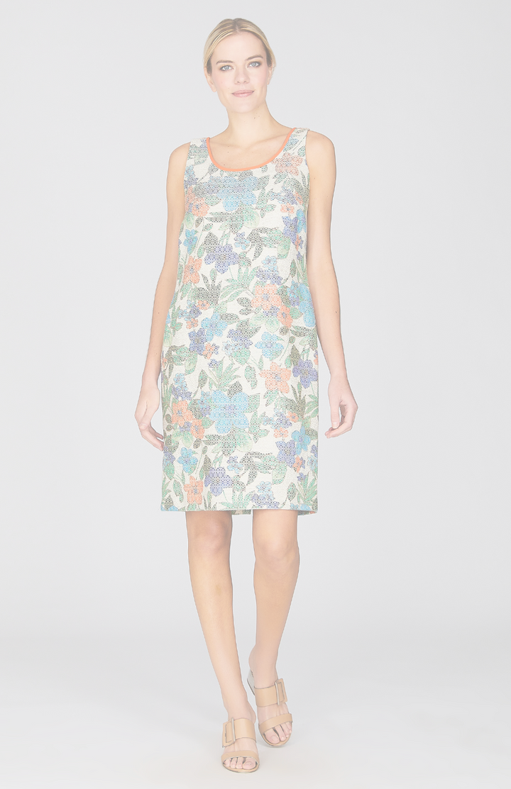 Illustrated Floral Sheath Dress w/ Bias