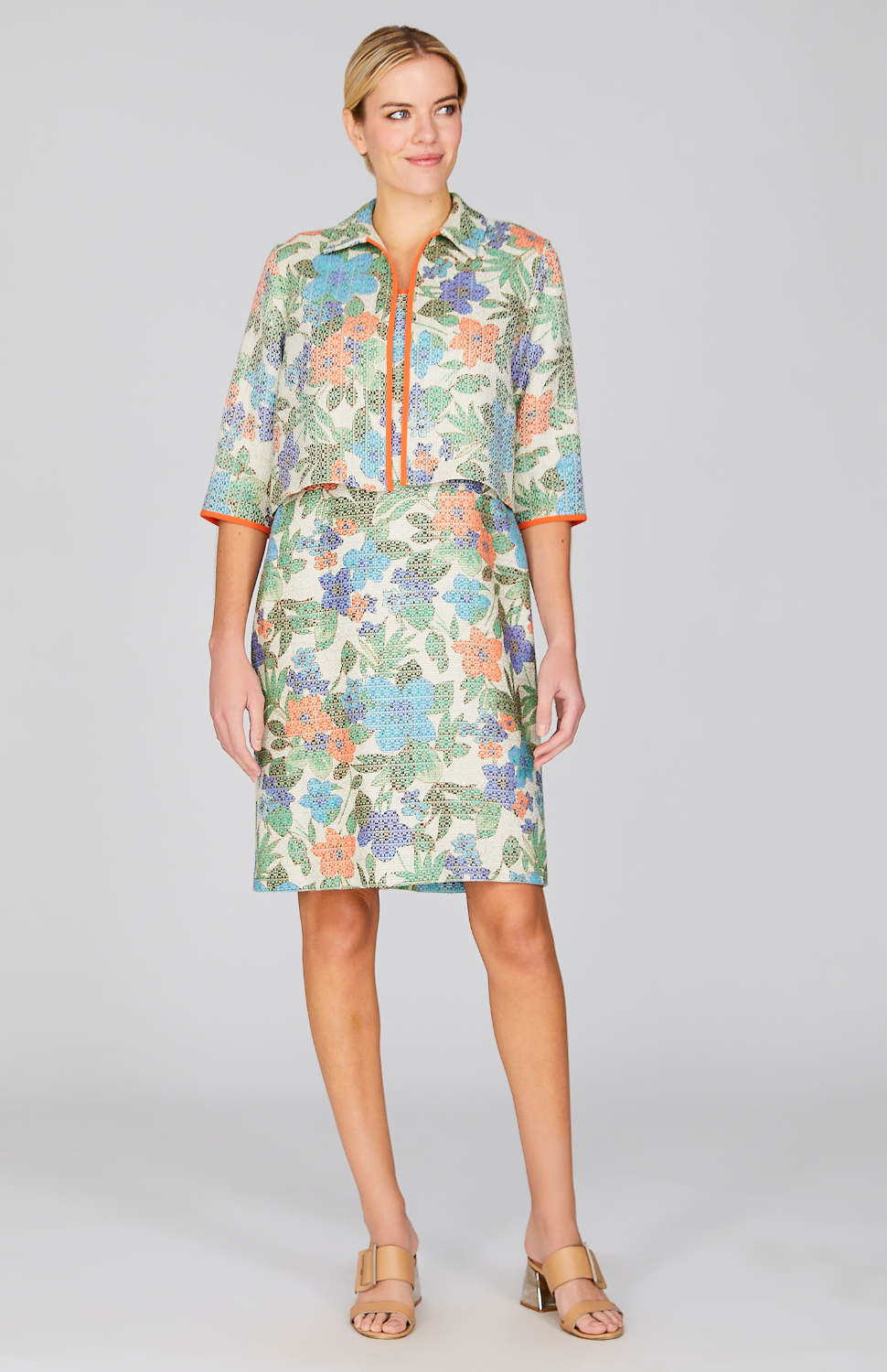 Illustrated Floral Sheath Dress w/ Bias