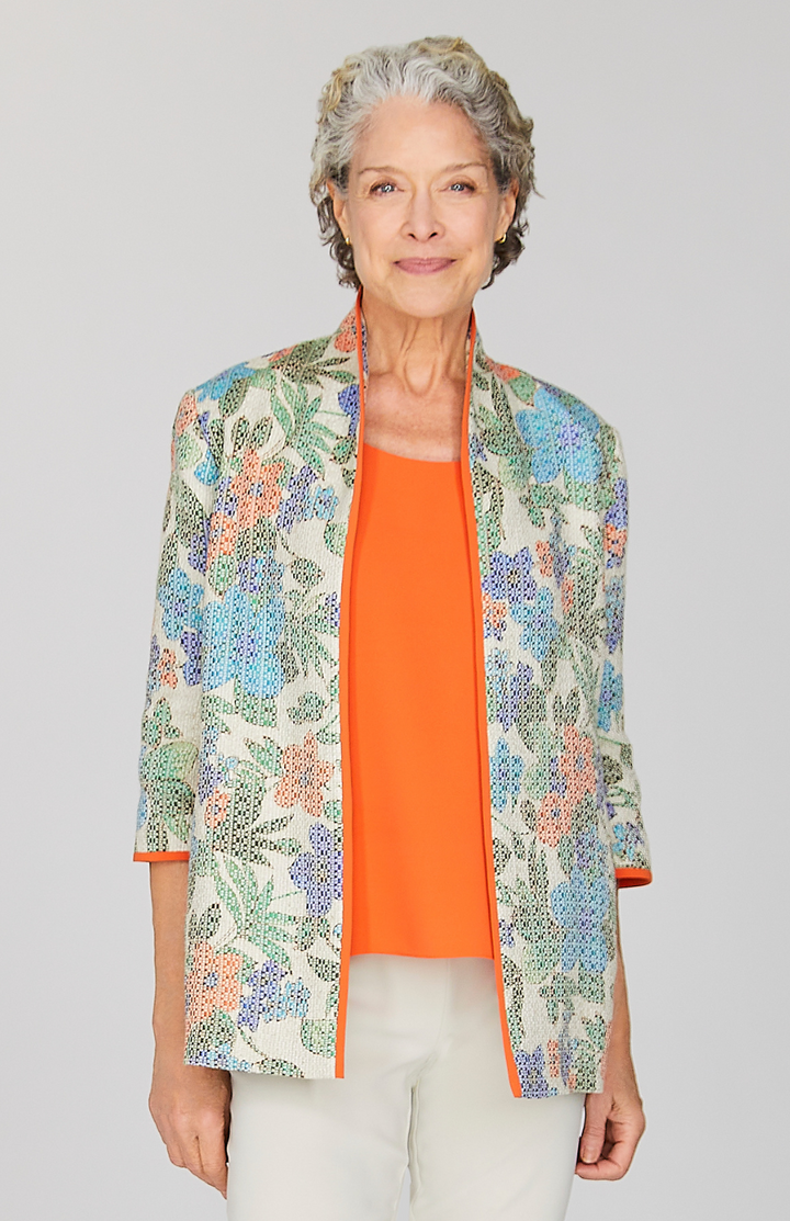 Illustrated Floral High Neck Jacket