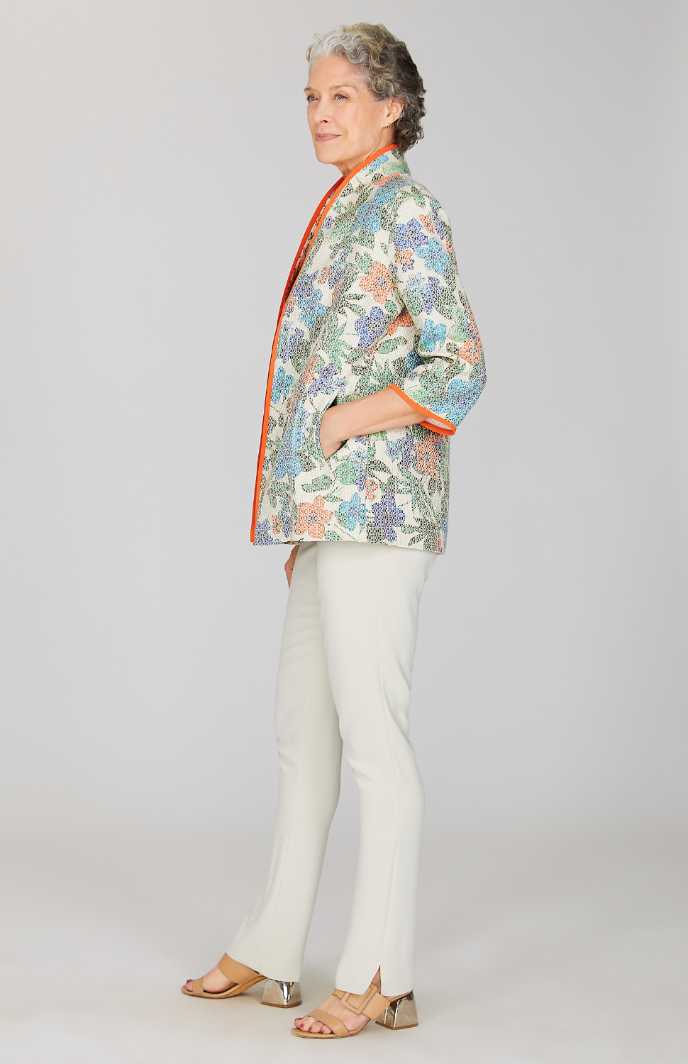 Illustrated Floral High Neck Jacket