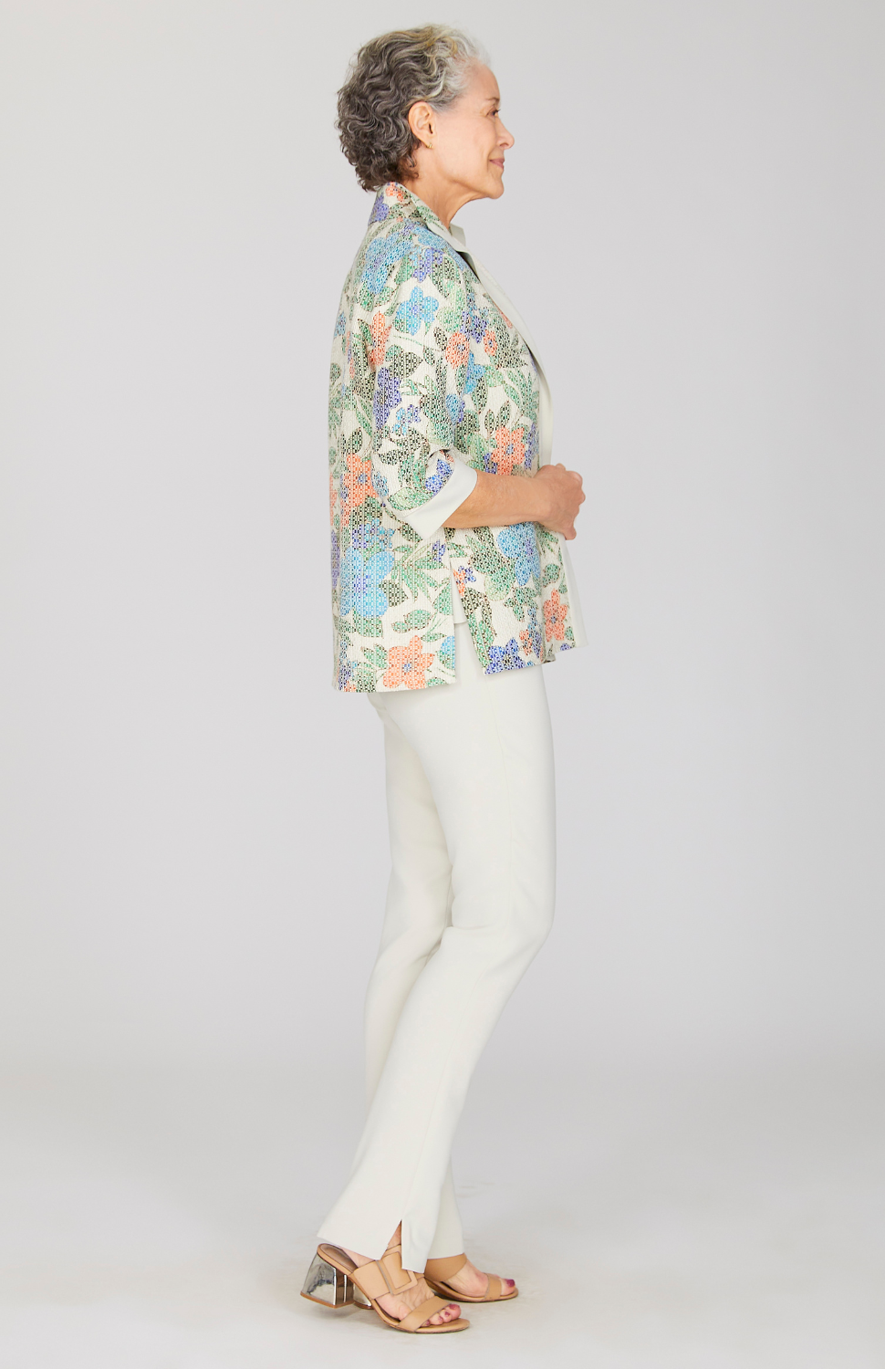 Illustrated Floral Open Front High Neck Shirt