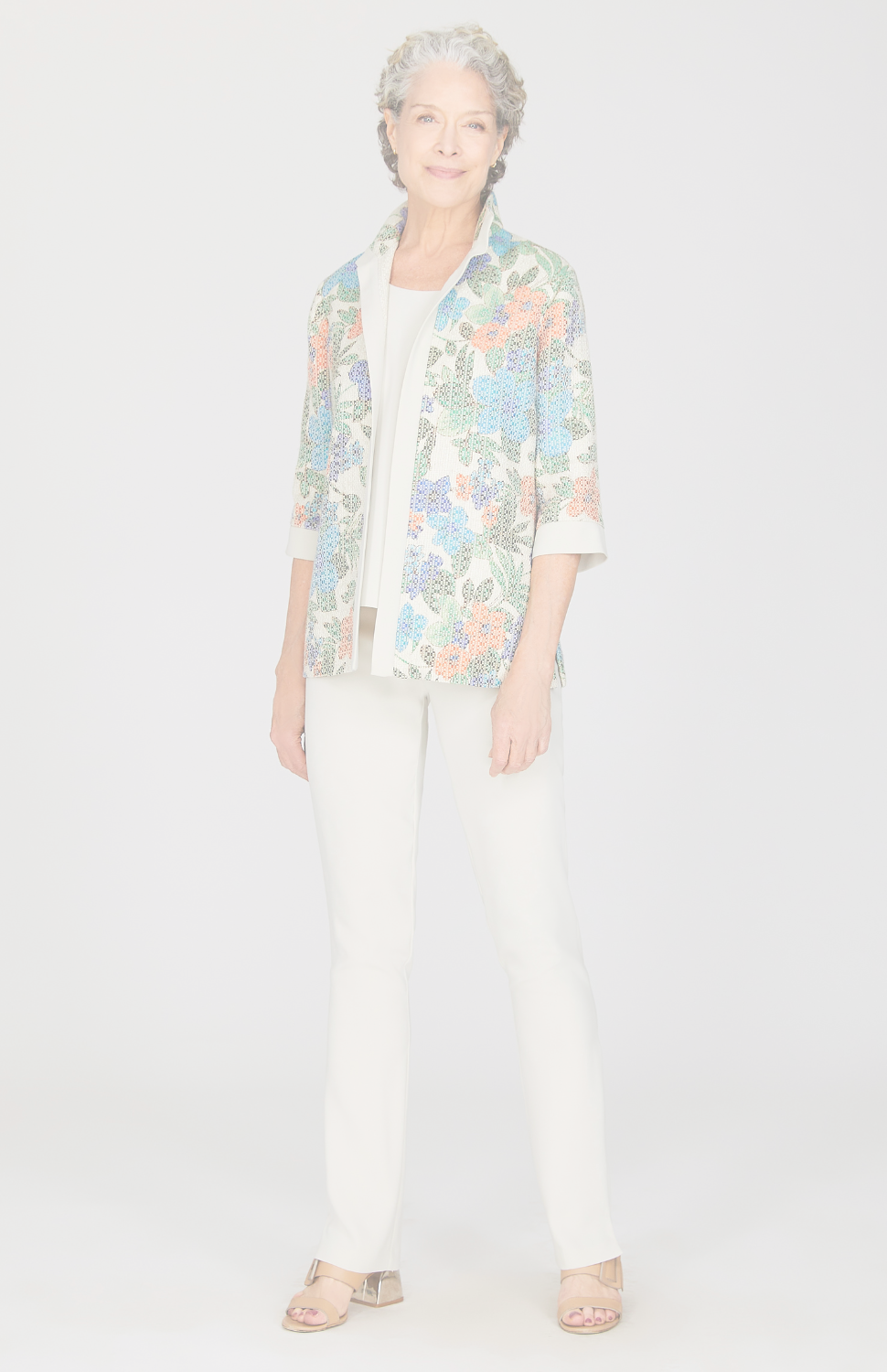 Illustrated Floral Open Front High Neck Shirt