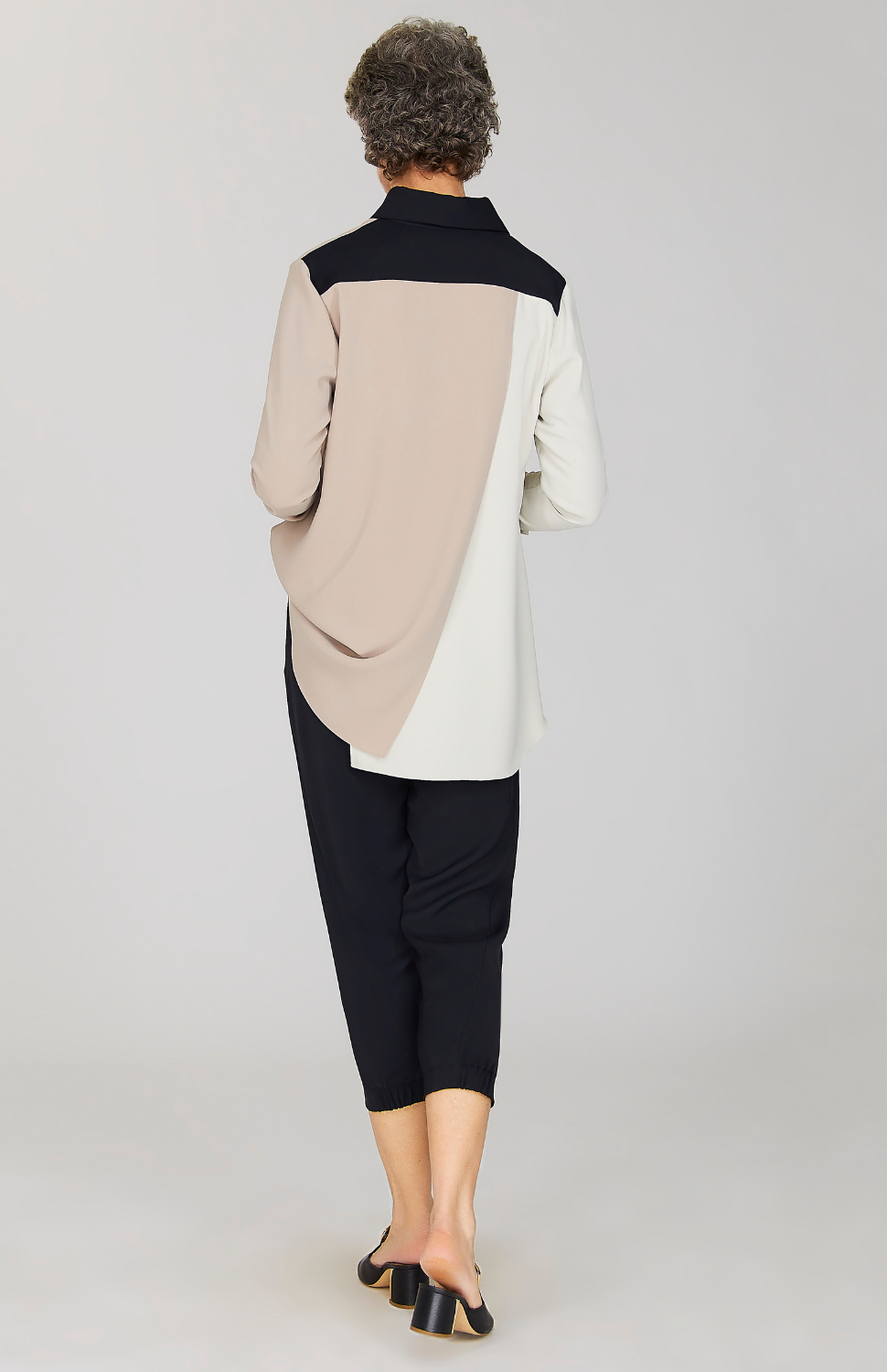 Color Block Lustrous Crepe Back Overlap Shirt