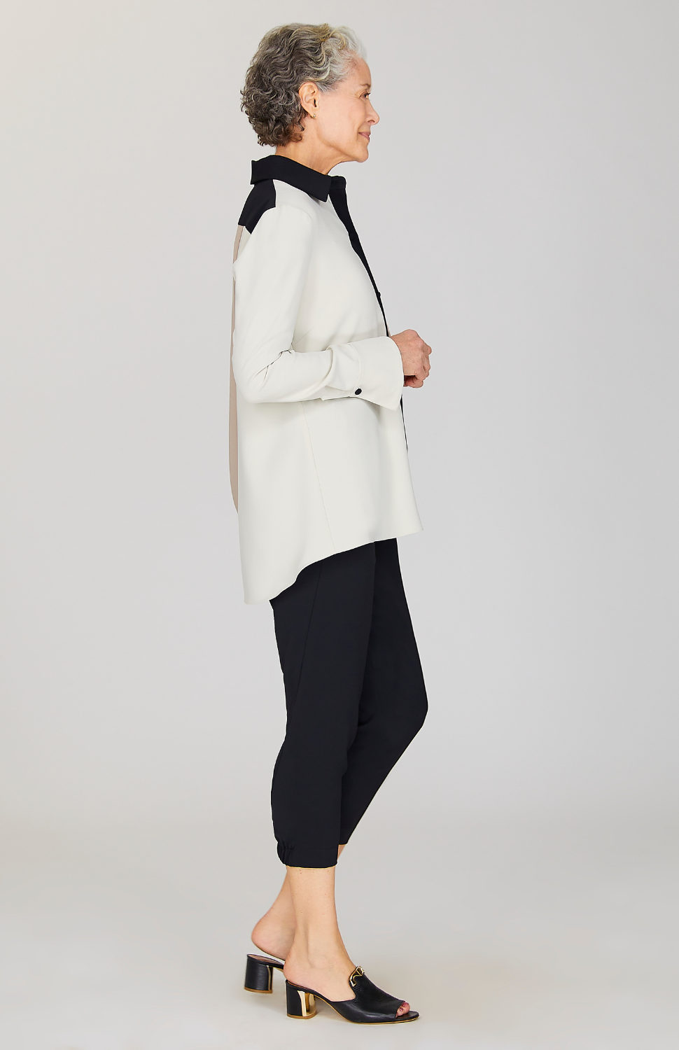 Color Block Lustrous Crepe Back Overlap Shirt