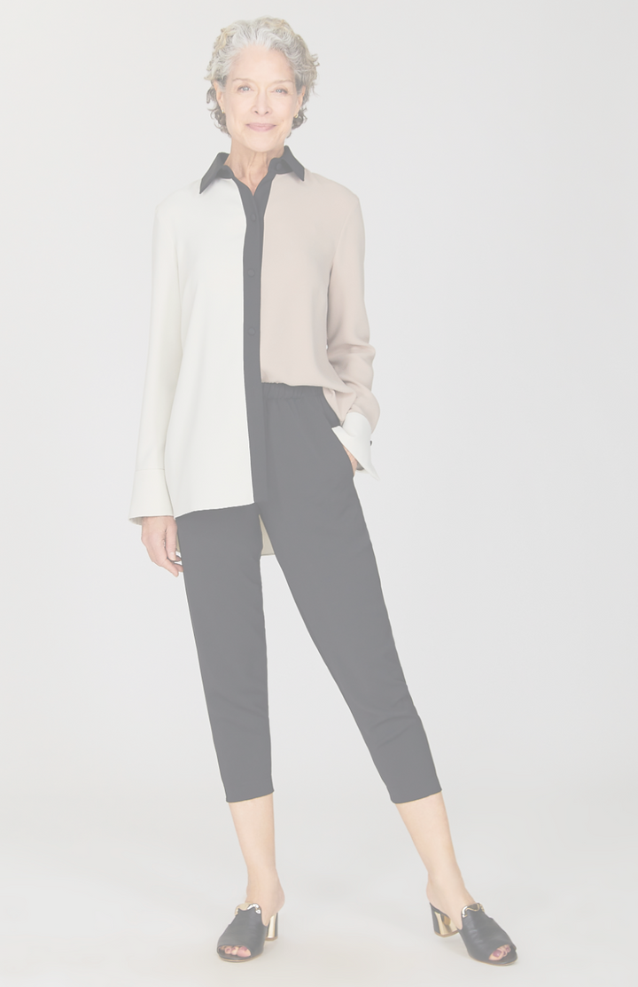 Color Block Lustrous Crepe Back Overlap Shirt